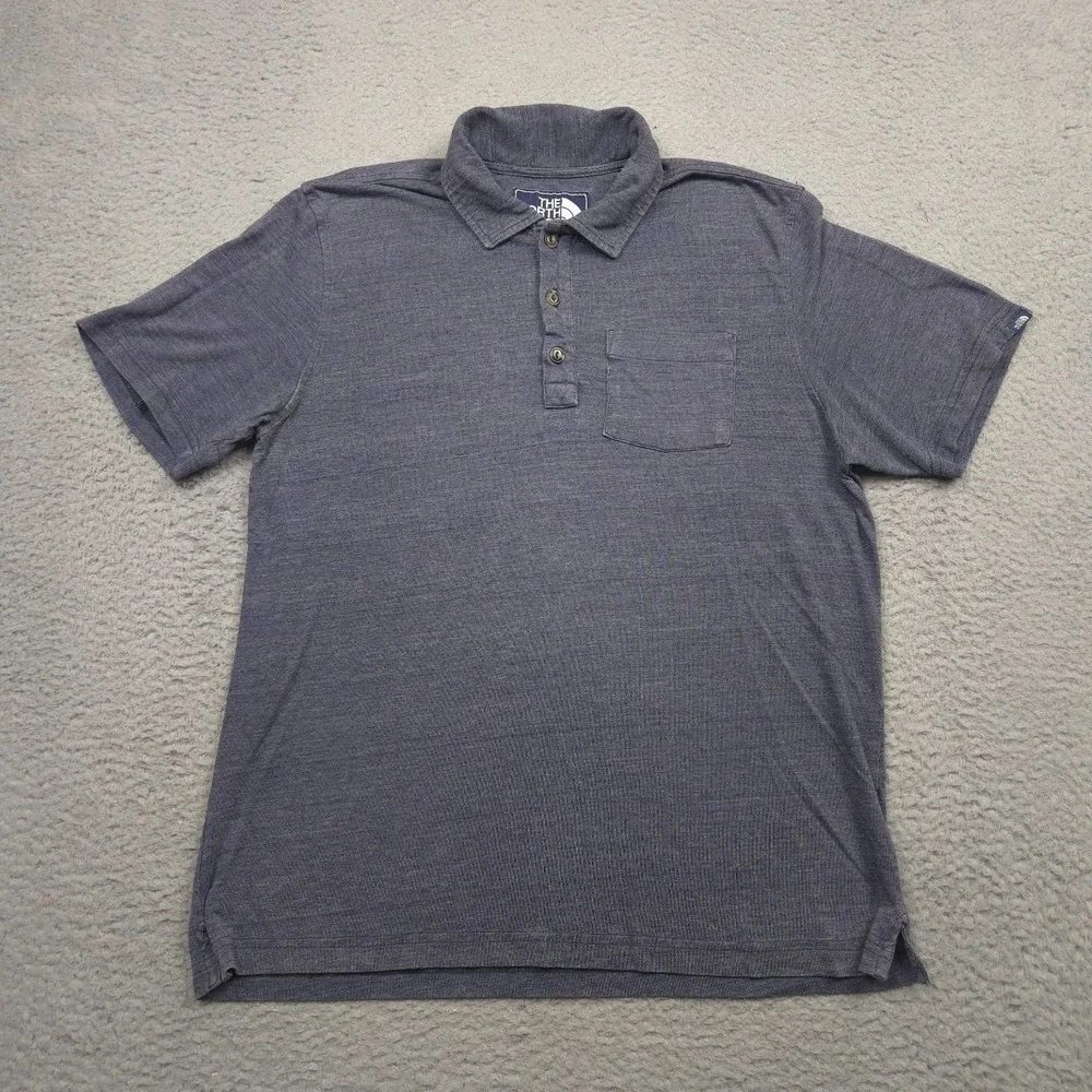 The North Face Polo Shirt Mens Large Gray Slub Knit Pocket Casual Outdoor